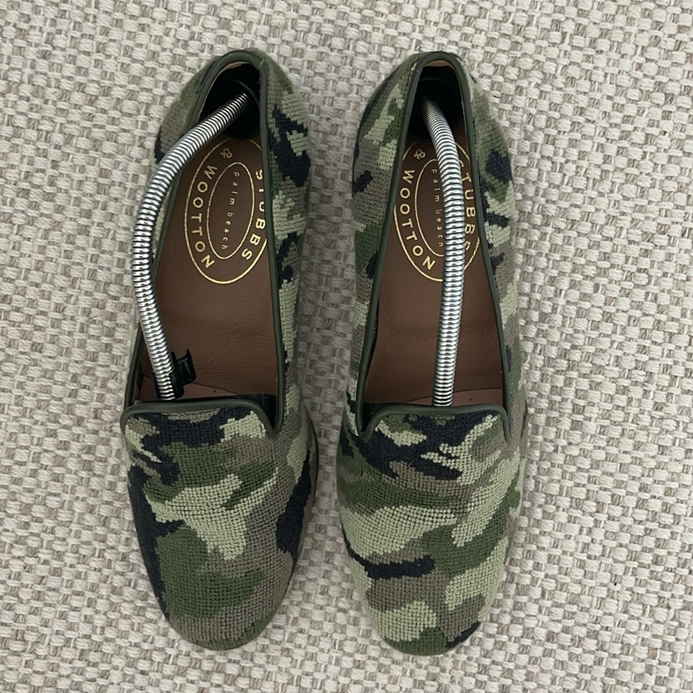 Classic Stubbs & Wootton. Camouflage Needlepoint detailing.